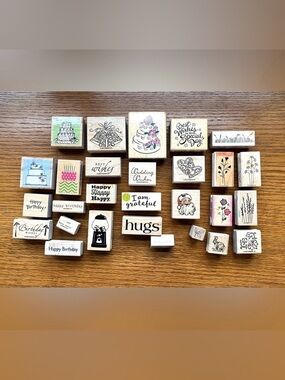 VTG Wooden Craft Stamps Lot of 28 Wedding, Birthday, Plants, Flowers, Foliage